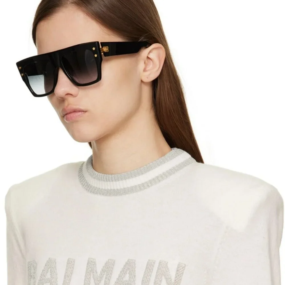 Balmain B-V BPS-121A-54 Men BRAND NEW Sunglasses Titanium Black Gold Grey